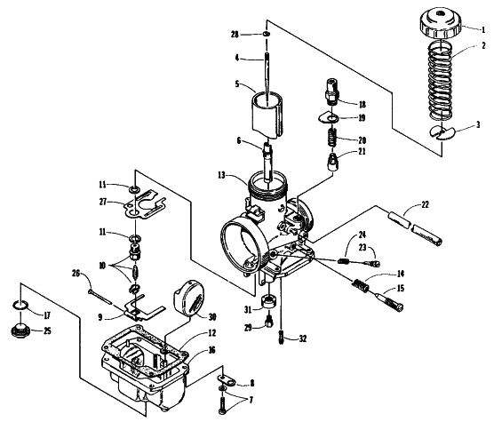 Parts Diagram for Arctic Cat 1995 ZR 400 SNOWMOBILE CARBURETOR