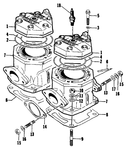 Parts Diagram for Arctic Cat 1995 ZR 440 SNOWMOBILE CYLINDER AND HEAD ASSEMBLY
