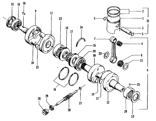 Parts Diagram for Arctic Cat 1995 ZR 400 SNOWMOBILE PISTON AND CRANKSHAFT