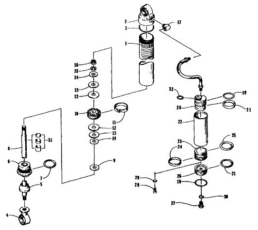 Parts Diagram for Arctic Cat 1995 ZR 400 SNOWMOBILE FRONT SUSPENSION SHOCK ABSORBER