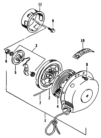 Parts Diagram for Arctic Cat 1995 ZR 400 SNOWMOBILE RECOIL STARTER