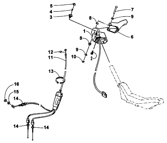 Parts Diagram for Arctic Cat 1995 ZR 400 SNOWMOBILE THROTTLE CONTROL ASSEMBLY