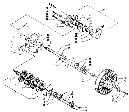 Parts Diagram for Arctic Cat 1995 ZR 580 EFI SNOWMOBILE DRIVE TRAIN SHAFTS AND BRAKE ASSEMBLIES