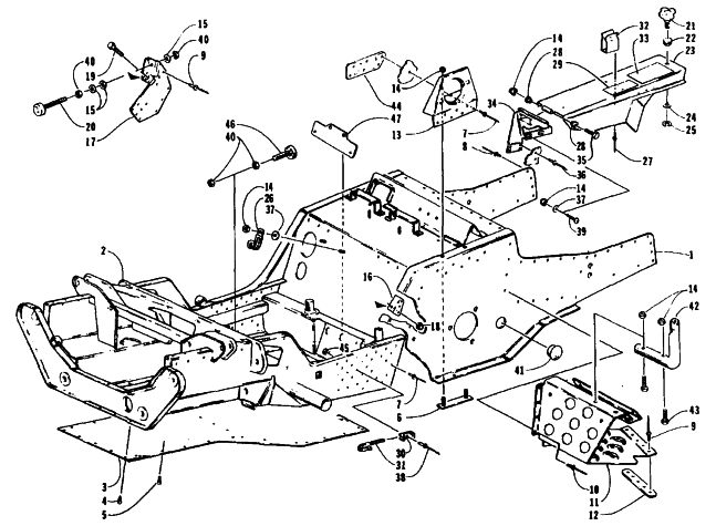 Parts Diagram for Arctic Cat 1995 ZR 580 EFI SNOWMOBILE FRONT FRAME, FOOTREST, AND GUARD ASSEMBLIES
