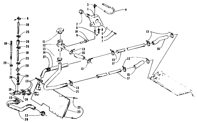 Parts Diagram for Arctic Cat 1995 ZR 580 EFI SNOWMOBILE COOLING ASSEMBLY