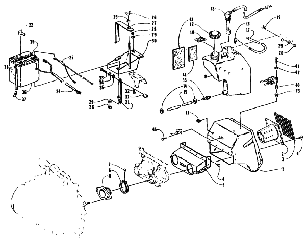 Parts Diagram for Arctic Cat 1995 ZR 580 EFI SNOWMOBILE BATTERY, AIR SILENCER, AND OIL TANK