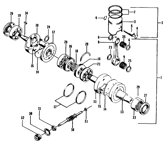 Parts Diagram for Arctic Cat 1995 ZR 580 EFI SNOWMOBILE PISTON AND CRANKSHAFT