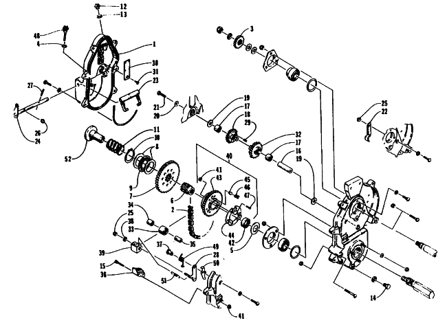 Parts Diagram for Arctic Cat 1995 ZR 580 EFI SNOWMOBILE DRIVE/REVERSE DROPCASE ASSEMBLY