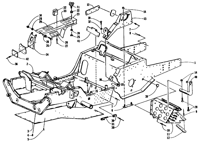 Parts Diagram for Arctic Cat 1995 ZRT 600 SNOWMOBILE FRONT FRAME, FOOTREST, AND GUARD ASSEMBLIES