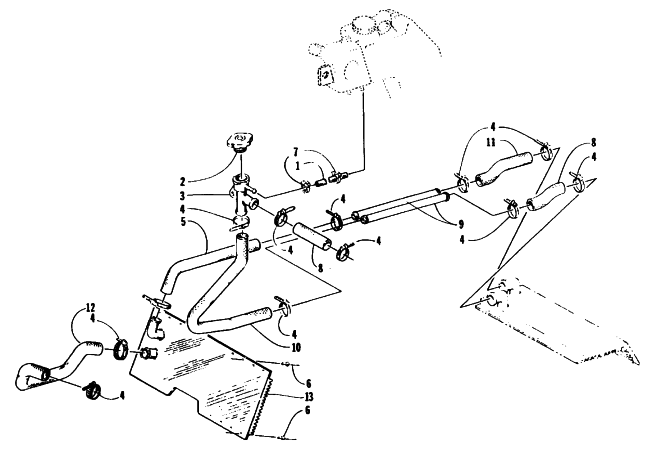 Parts Diagram for Arctic Cat 1995 ZRT 600 SNOWMOBILE COOLING ASSEMBLY