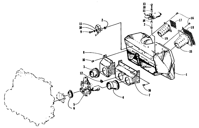 Parts Diagram for Arctic Cat 1995 ZRT 600 SNOWMOBILE CARBURETOR AND AIR SILENCER ASSEMBLY