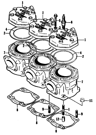 Parts Diagram for Arctic Cat 1995 ZRT 600 SNOWMOBILE CYLINDER AND HEAD ASSEMBLY