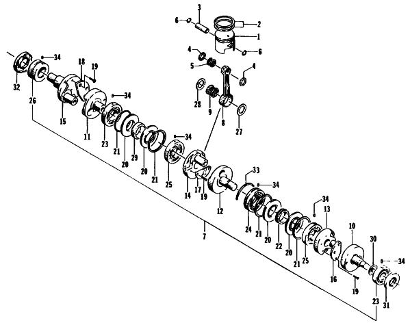 Parts Diagram for Arctic Cat 1995 ZRT 600 SNOWMOBILE PISTON AND CRANKSHAFT