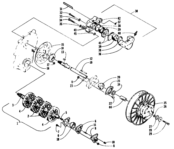 Parts Diagram for Arctic Cat 1995 ZRT 800 SNOWMOBILE DRIVE TRAIN SHAFTS AND BRAKE ASSEMBLIES