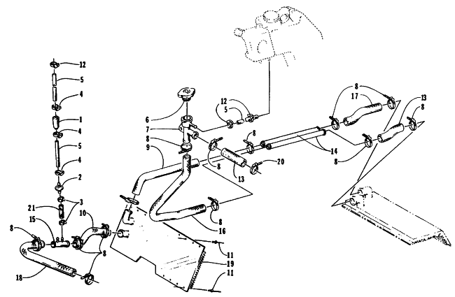 Parts Diagram for Arctic Cat 1995 ZRT 800 SNOWMOBILE COOLING ASSEMBLY