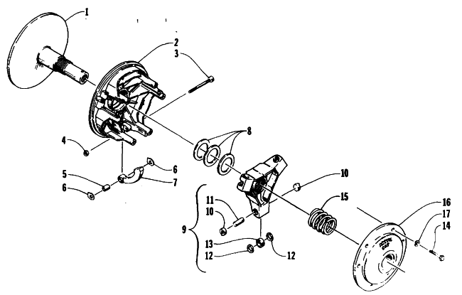 Parts Diagram for Arctic Cat 1995 ZR 580 SNOWMOBILE DRIVE CLUTCH
