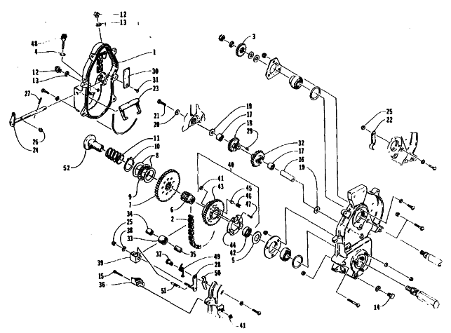 Parts Diagram for Arctic Cat 1995 ZR 580 SNOWMOBILE DRIVE/REVERSE DROPCASE ASSEMBLY