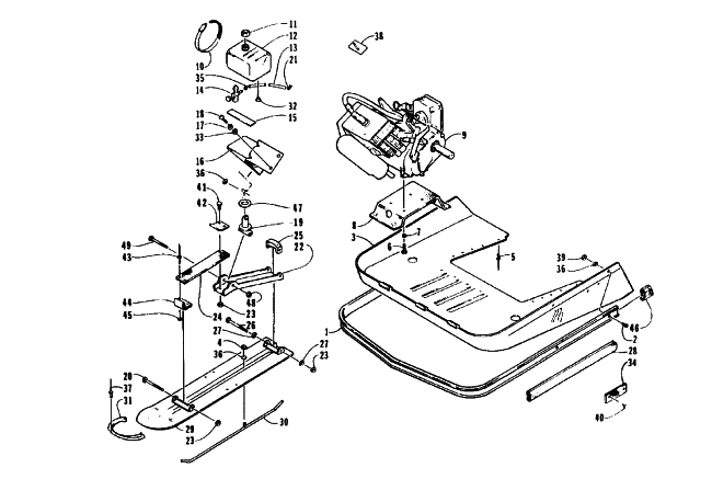 Parts Diagram for Arctic Cat 1996 KITTY CAT SNOWMOBILE SKI, ENGINE, AND BELLY PAN