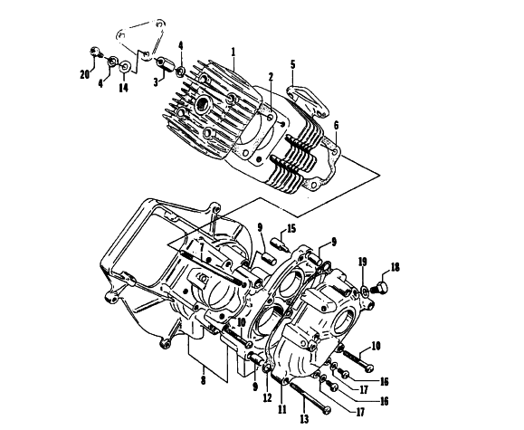 Parts Diagram for Arctic Cat 1996 KITTY CAT SNOWMOBILE CRANKCASE AND CYLINDER