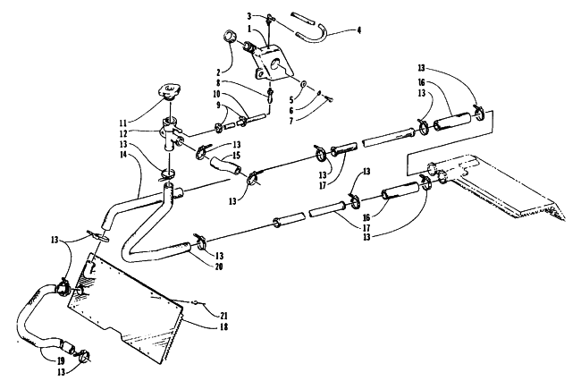 Parts Diagram for Arctic Cat 1996 PANTHER LC SNOWMOBILE COOLING ASSEMBLY