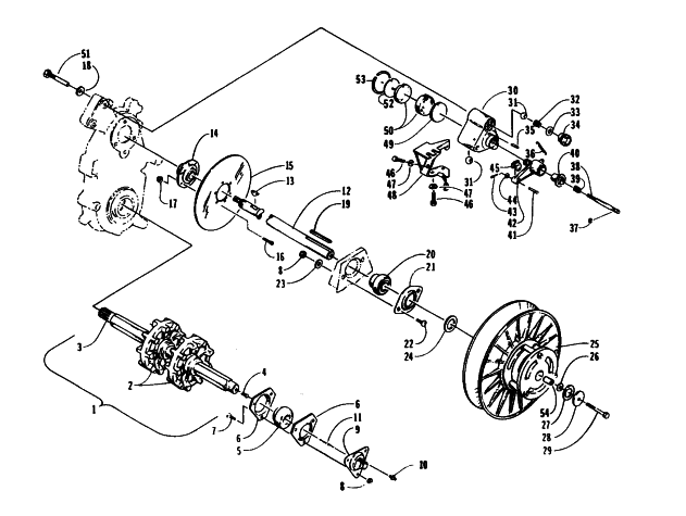 Parts Diagram for Arctic Cat 1996 PANTHER LC SNOWMOBILE DRIVE TRAIN SHAFTS AND BRAKE ASSEMBLIES