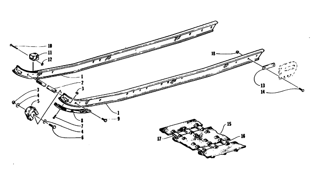 Parts Diagram for Arctic Cat 1996 PANTHER LC SNOWMOBILE SLIDE RAIL AND TRACK ASSEMBLY