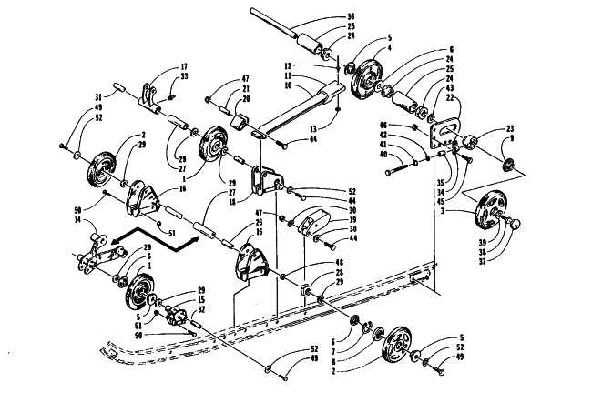 Parts Diagram for Arctic Cat 1996 PANTHER DELUXE SNOWMOBILE REAR SUSPENSION AXLE ASSEMBLY