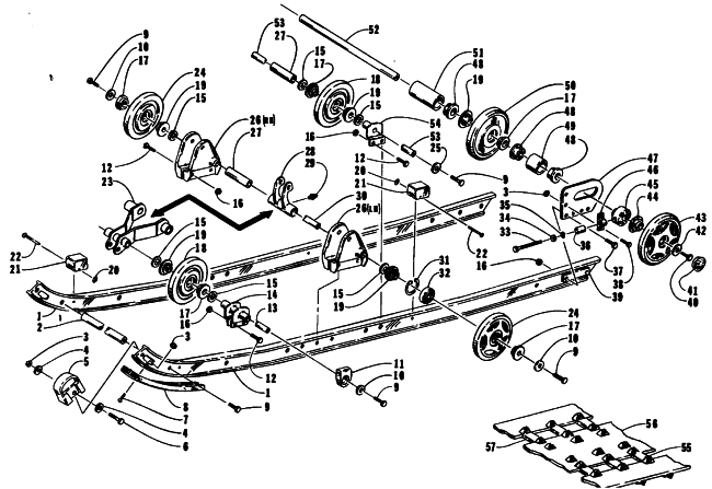 Parts Diagram for Arctic Cat 1994 EXT EFI SNOWMOBILE SLIDE RAIL AND TRACK ASSEMBLY