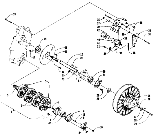 Parts Diagram for Arctic Cat 1993 EXT 580 Z SNOWMOBILE DRIVE TRAIN SHAFTS AND BRAKE ASSEMBLIES