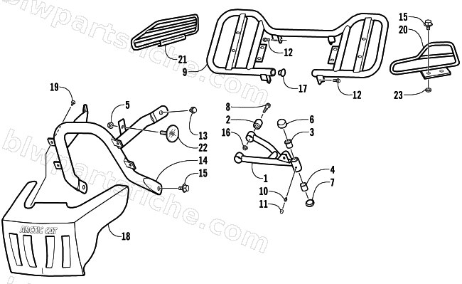 A-ARM, FLOOR PANEL, AND BUMPER ASSEMBLY diagram