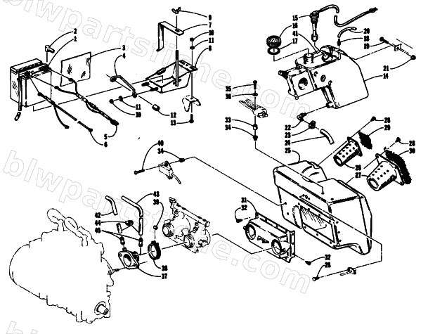 AIR INTAKE SILENCER, BATTERY, AND OIL TANK diagram