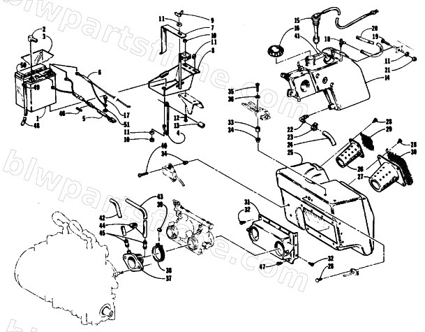 AIR SILENCER, BATTERY, AND OIL TANK diagram