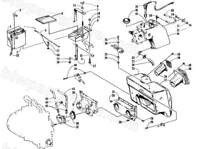 AIR SILENCER, BATTERY, AND OIL TANK ASSEMBLIES diagram