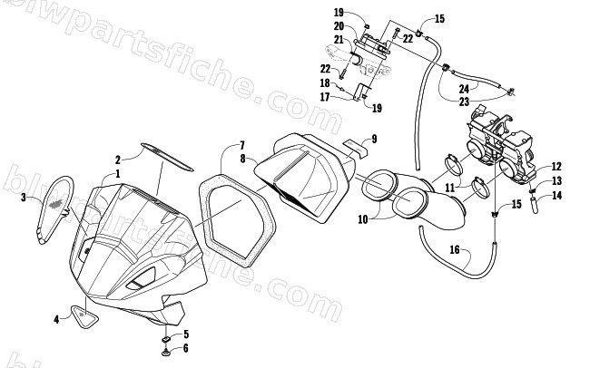AIR SILENCER, CARBURETOR, AND FUEL PUMP ASSEMBLY diagram