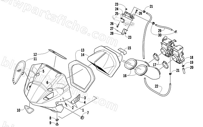 AIR SILENCER, CARBURETOR, AND FUEL PUMP ASSEMBLY diagram