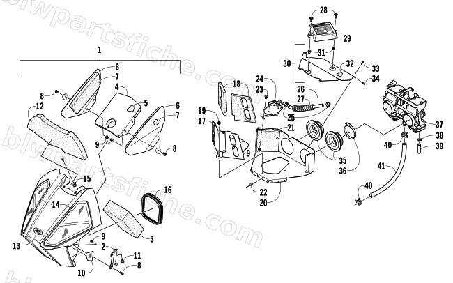 AIR SILENCER, CARBURETOR, AND FUEL PUMP ASSEMBLY diagram