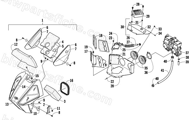 AIR SILENCER, CARBURETOR, AND FUEL PUMP ASSEMBLY diagram