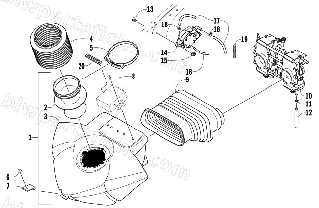 AIR SILENCER, CARBURETOR, AND FUEL PUMP ASSEMBLY diagram