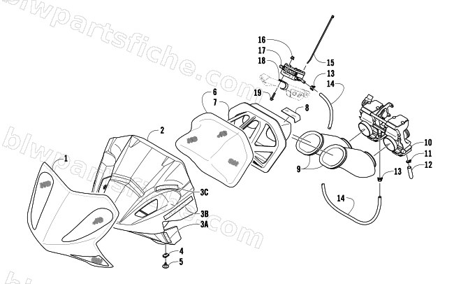 AIR SILENCER, CARBURETOR, AND FUEL PUMP ASSEMBLY diagram