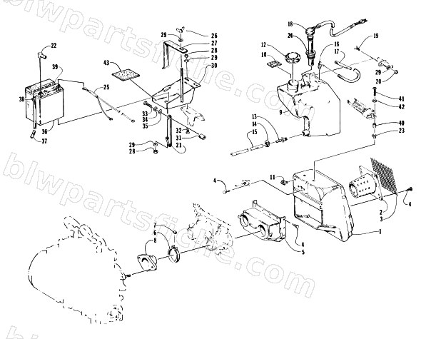 BATTERY, AIR SILENCER, AND OIL TANK diagram
