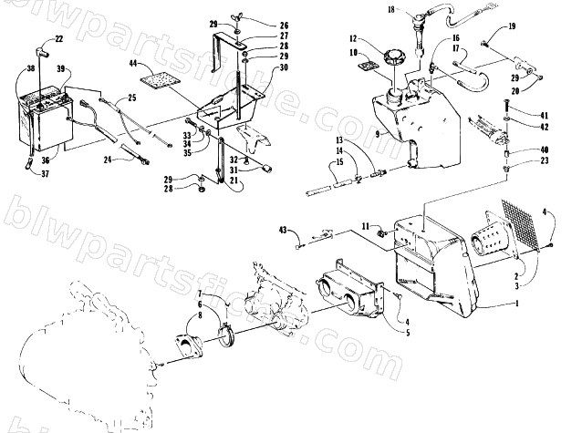 BATTERY, AIR SILENCER, AND OIL TANK diagram