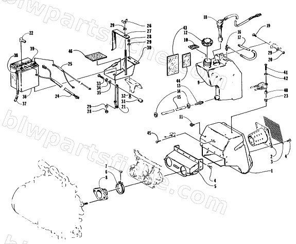 BATTERY, AIR SILENCER, AND OIL TANK diagram