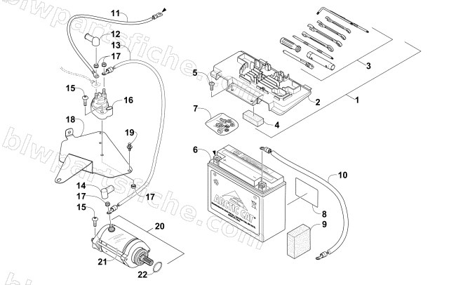 BATTERY AND STARTER ASSEMBLY diagram