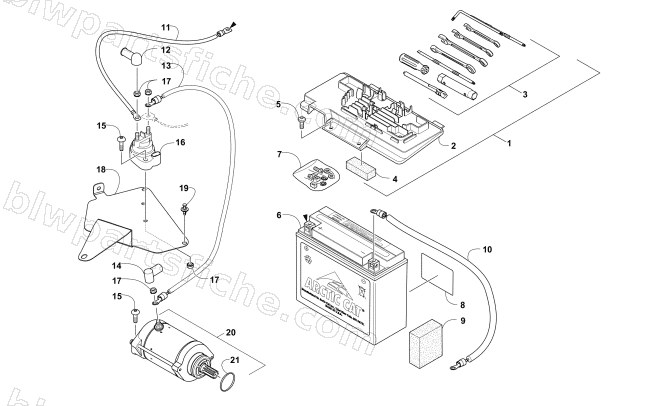 BATTERY AND STARTER ASSEMBLY diagram
