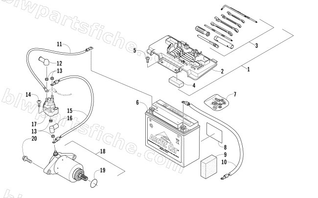 BATTERY AND STARTER ASSEMBLY diagram