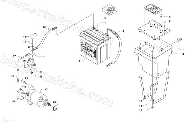 BATTERY AND STARTER MOTOR ASSEMBLY diagram