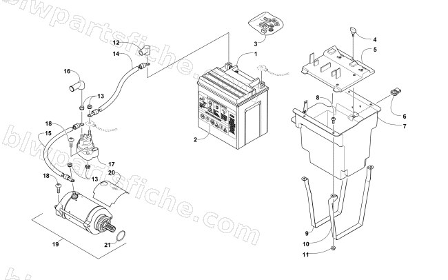 BATTERY AND STARTER MOTOR ASSEMBLY diagram