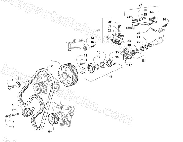 CAM PULLEYS, TIMING BELT, AND SPEED GOVERNOR ASSEMBLY diagram