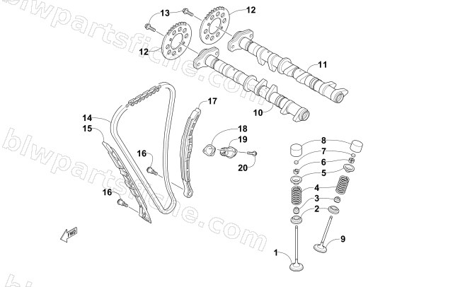 CAMSHAFT, CHAIN, AND VALVE ASSEMBLY diagram