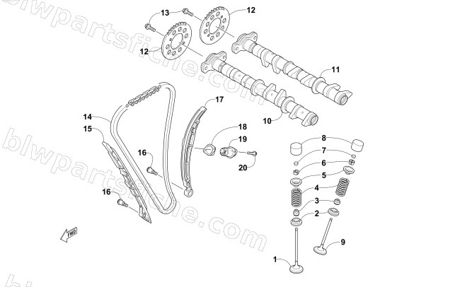 CAMSHAFT, CHAIN, AND VALVE ASSEMBLY diagram